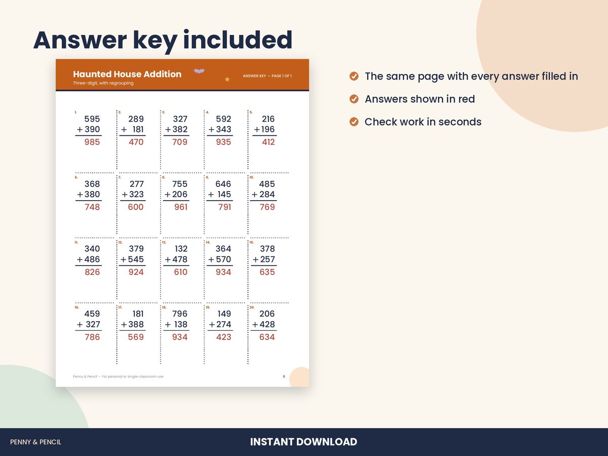 Halloween 3-Digit Addition with Regrouping: Single Worksheet preview 3
