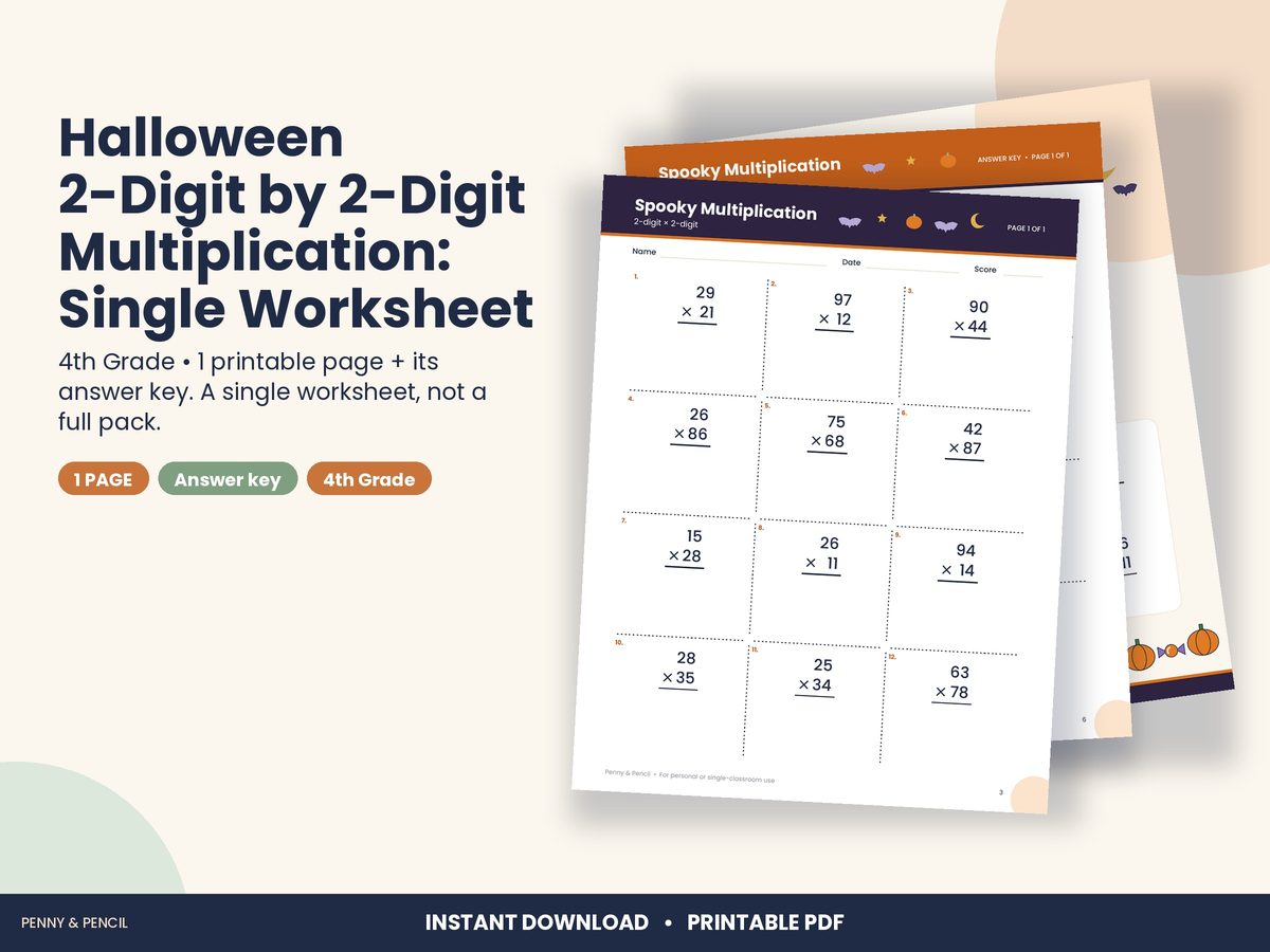 Halloween 2-Digit by 2-Digit Multiplication: Single Worksheet