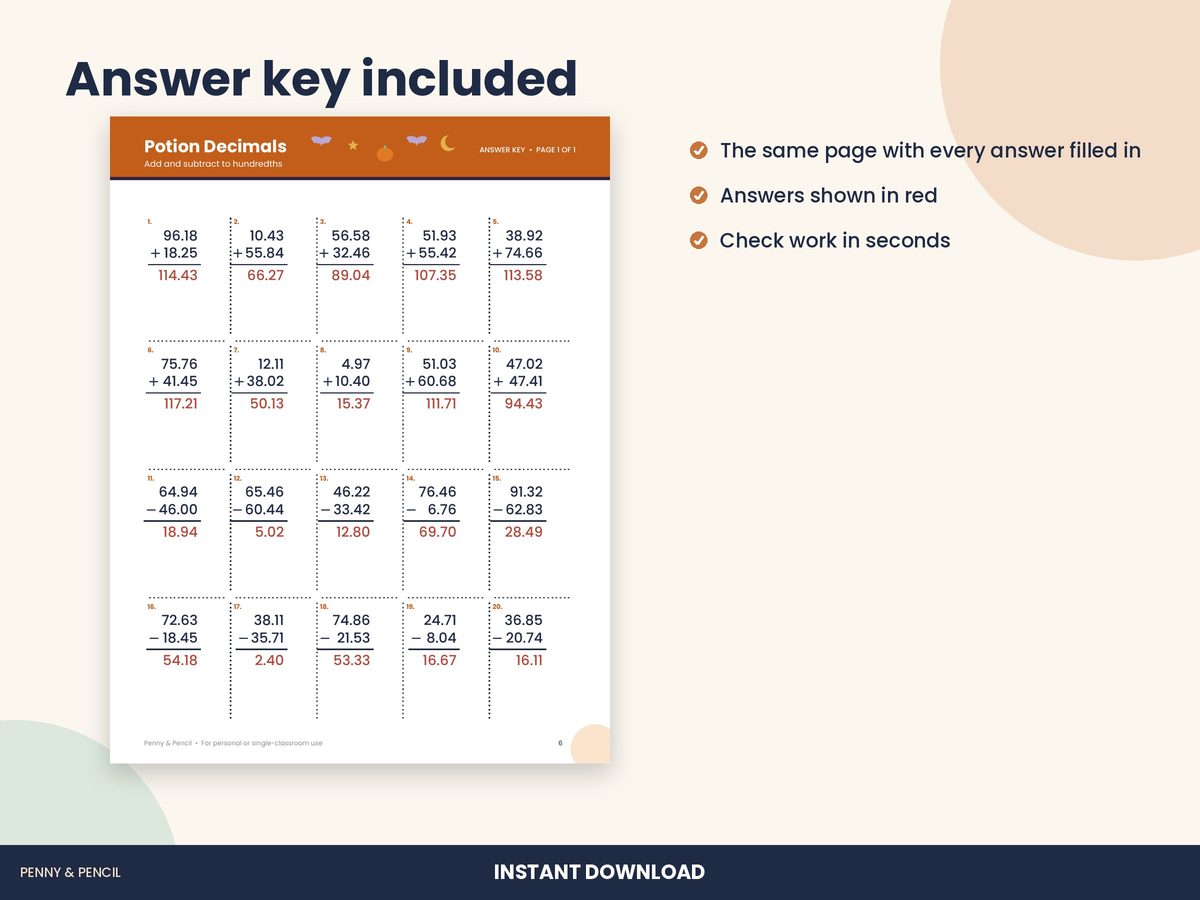 Halloween Decimals: Single Worksheet preview 3