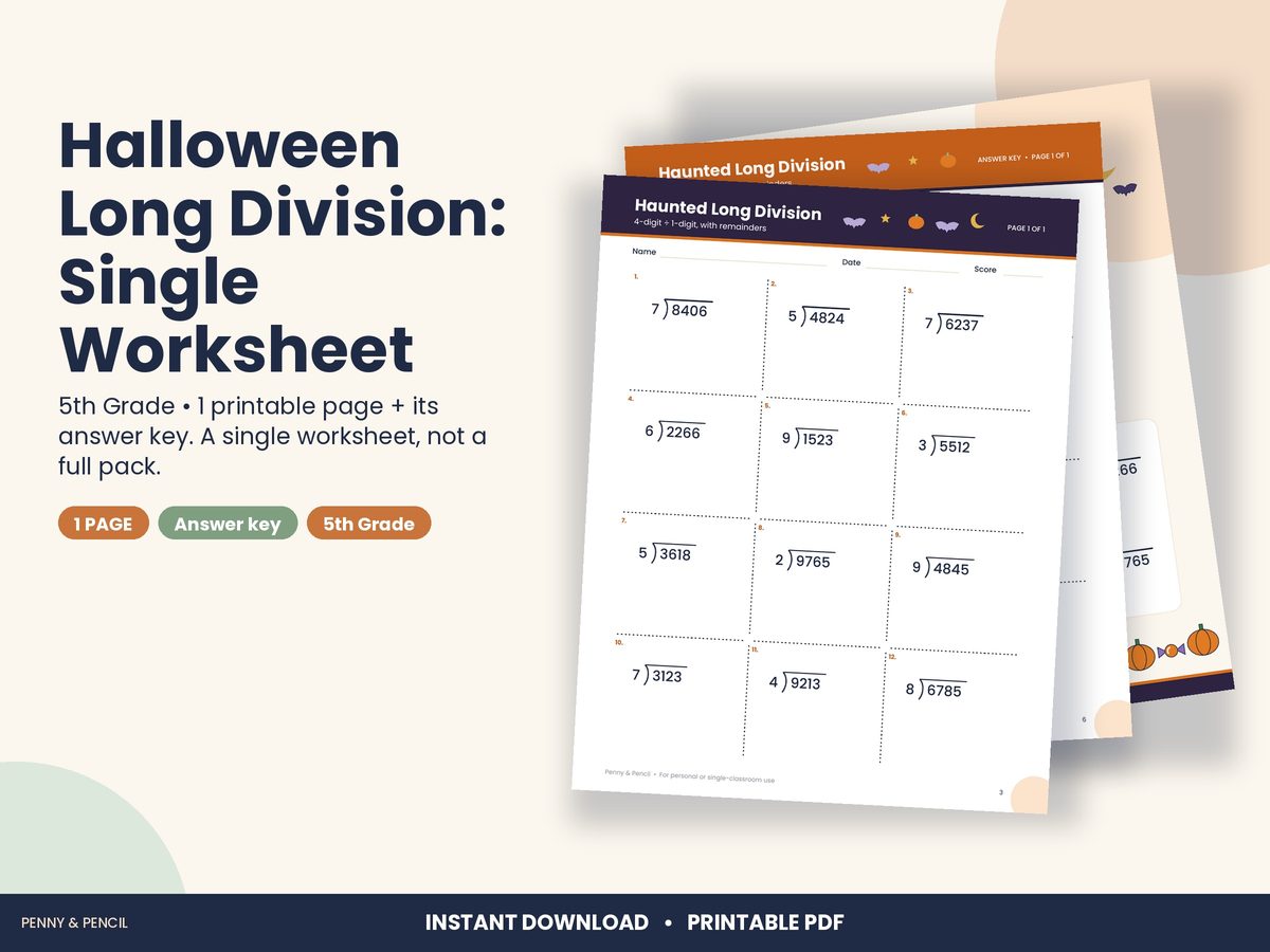 Halloween Long Division: Single Worksheet