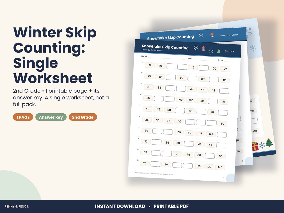 Winter Skip Counting: Single Worksheet