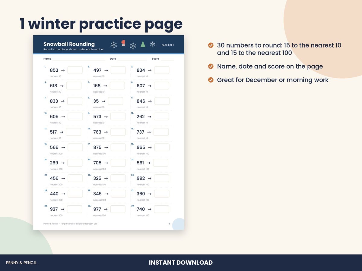Winter Rounding: Single Worksheet preview 2