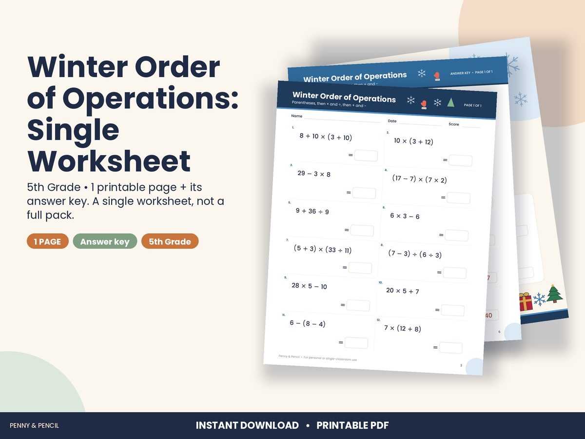 Winter Order of Operations: Single Worksheet