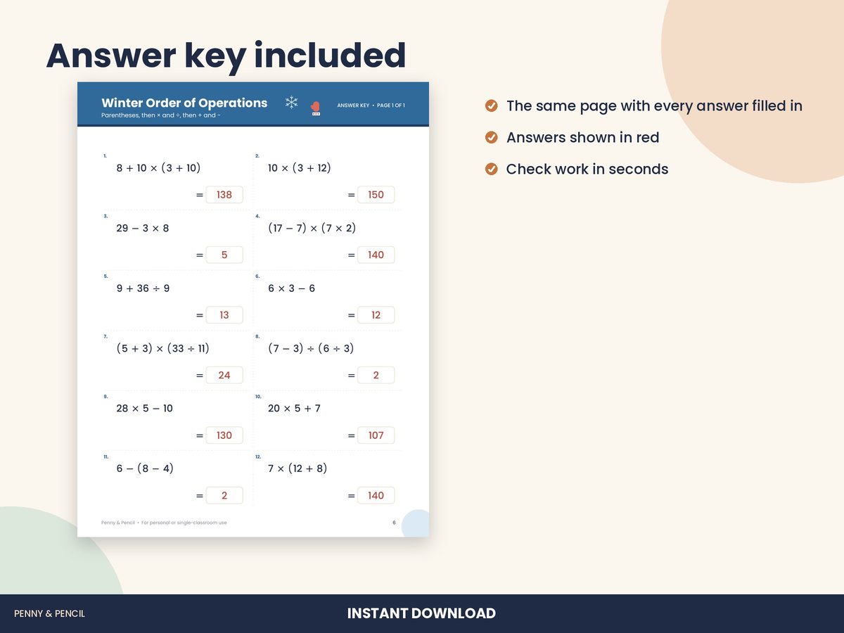 Winter Order of Operations: Single Worksheet preview 3