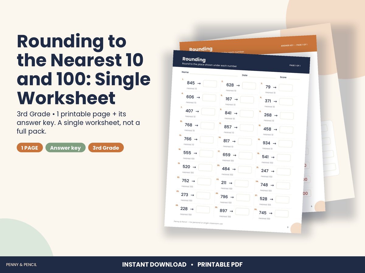 Rounding to the Nearest 10 and 100: Single Worksheet