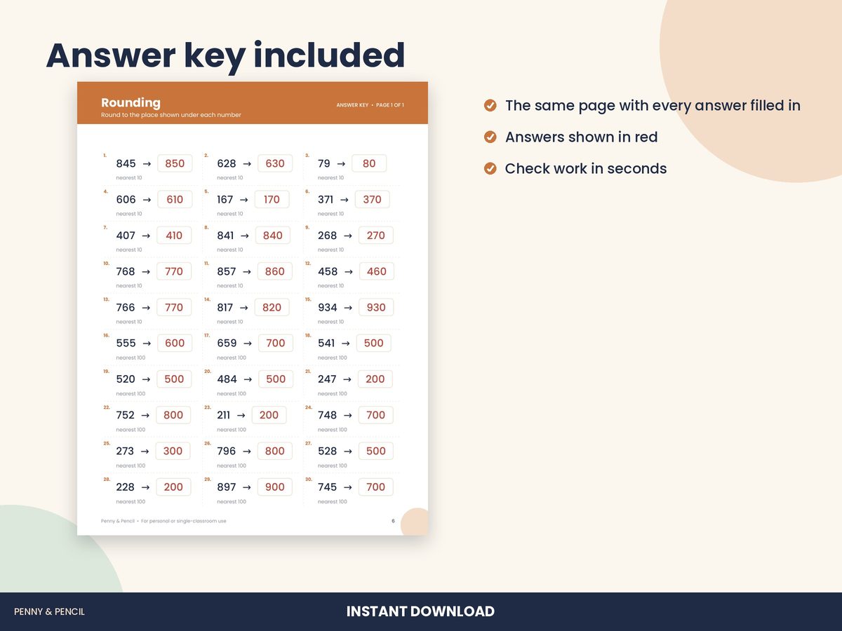 Rounding to the Nearest 10 and 100: Single Worksheet preview 3