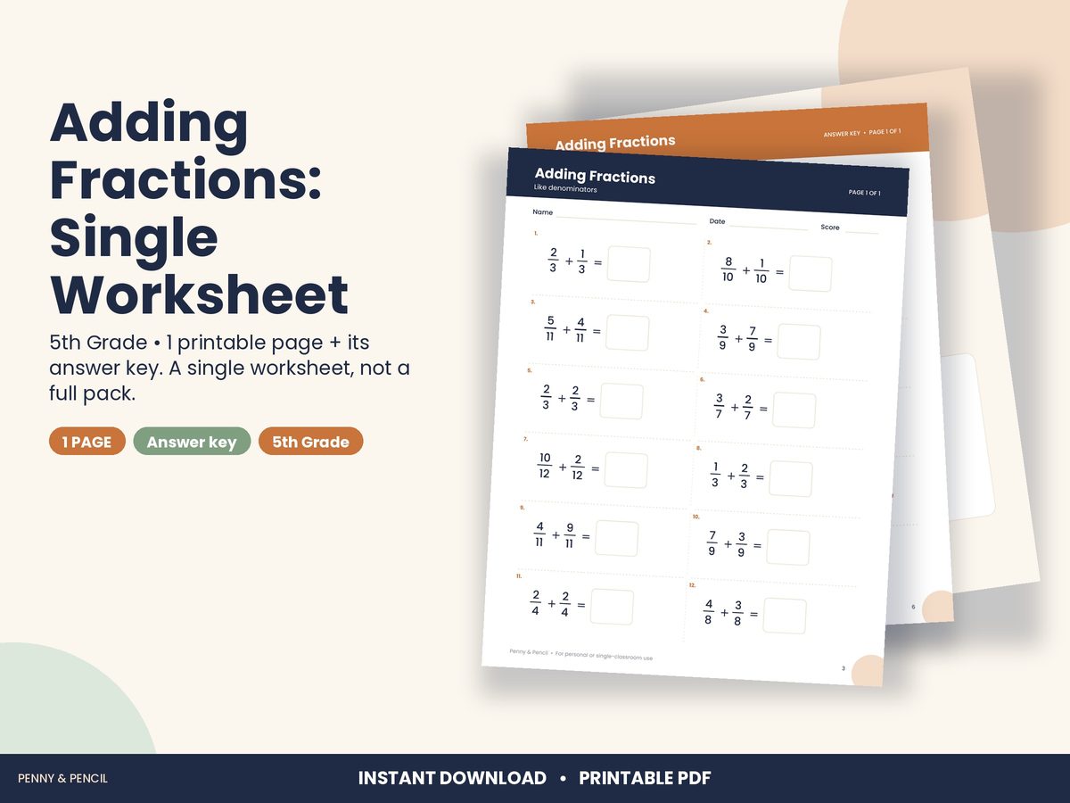 Adding Fractions: Single Worksheet