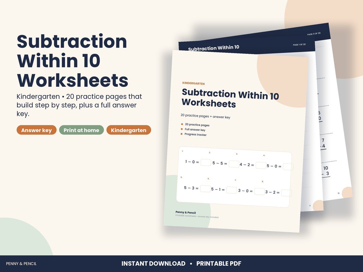 Subtraction Within 10 Worksheets preview 1