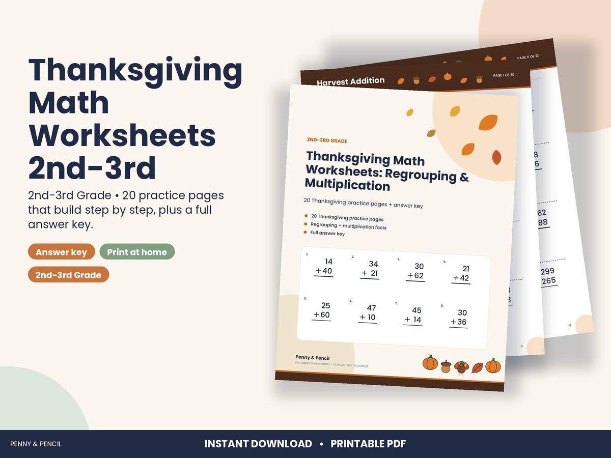 Thanksgiving Math Worksheets 2nd-3rd preview 1