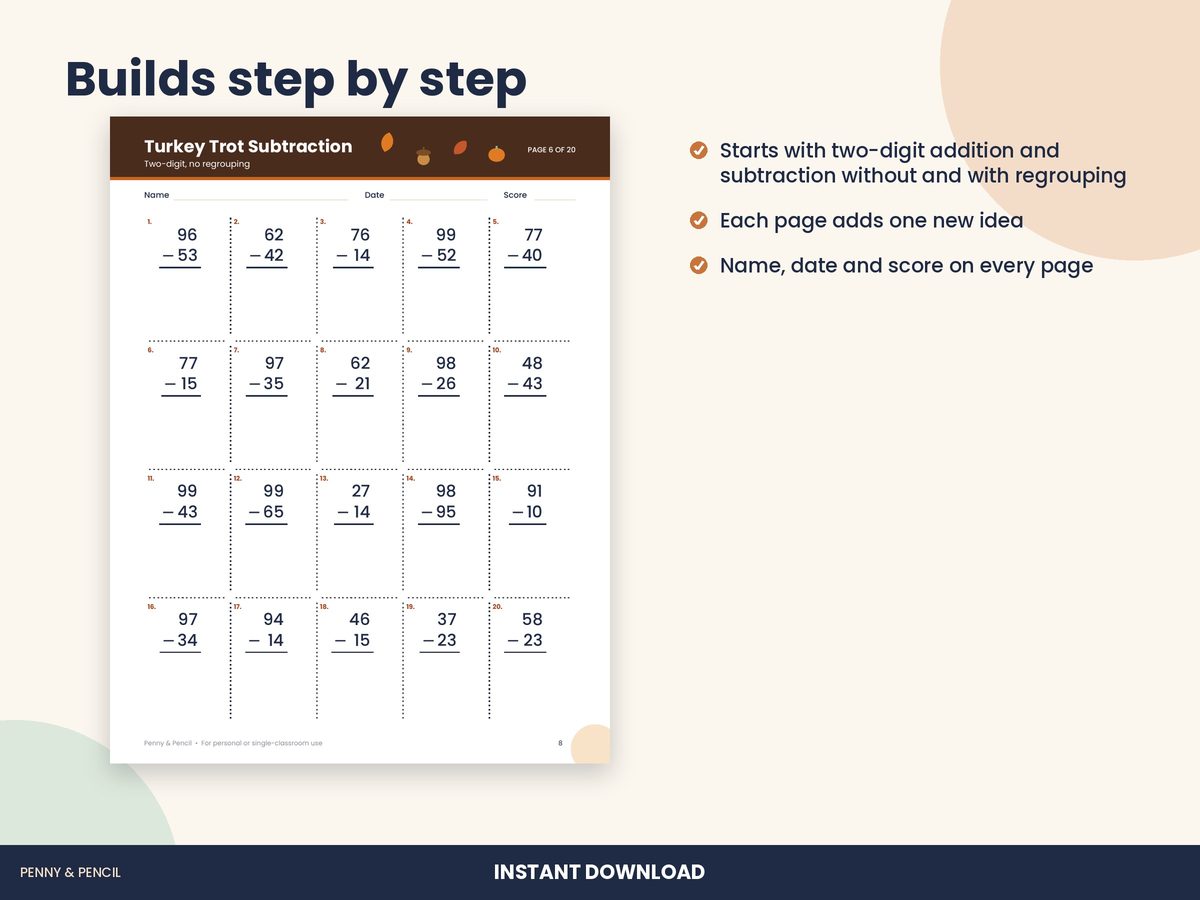 Thanksgiving Math Worksheets 2nd-3rd preview 2