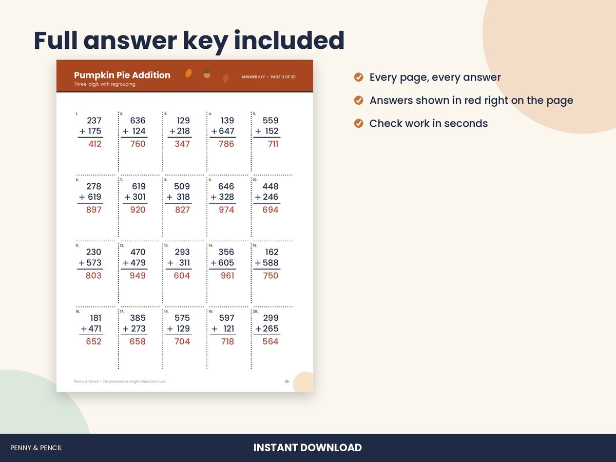 Thanksgiving Math Worksheets 2nd-3rd preview 3