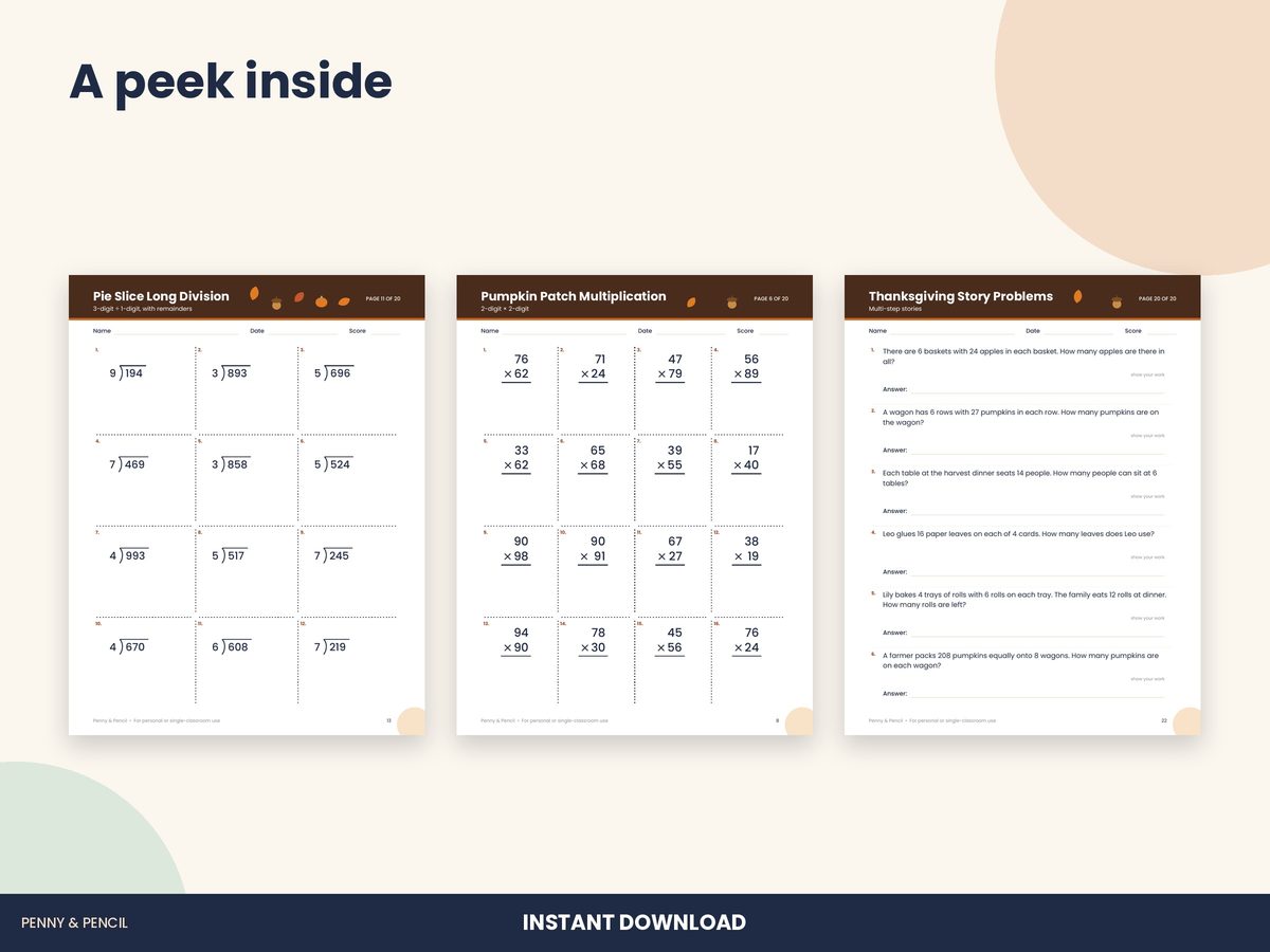Thanksgiving Math Worksheets 4th-5th preview 4