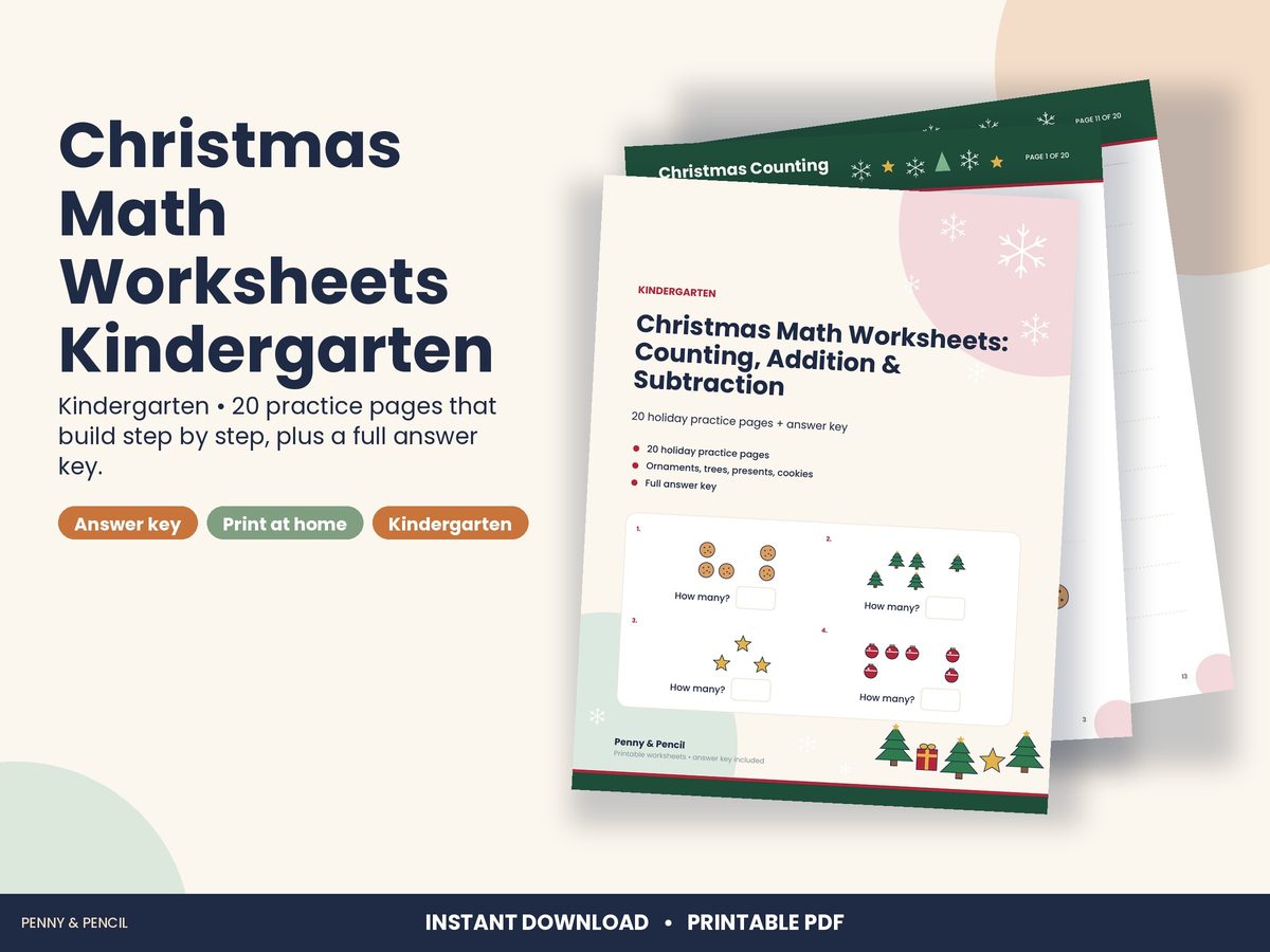 Christmas Math Worksheets Kindergarten preview 1