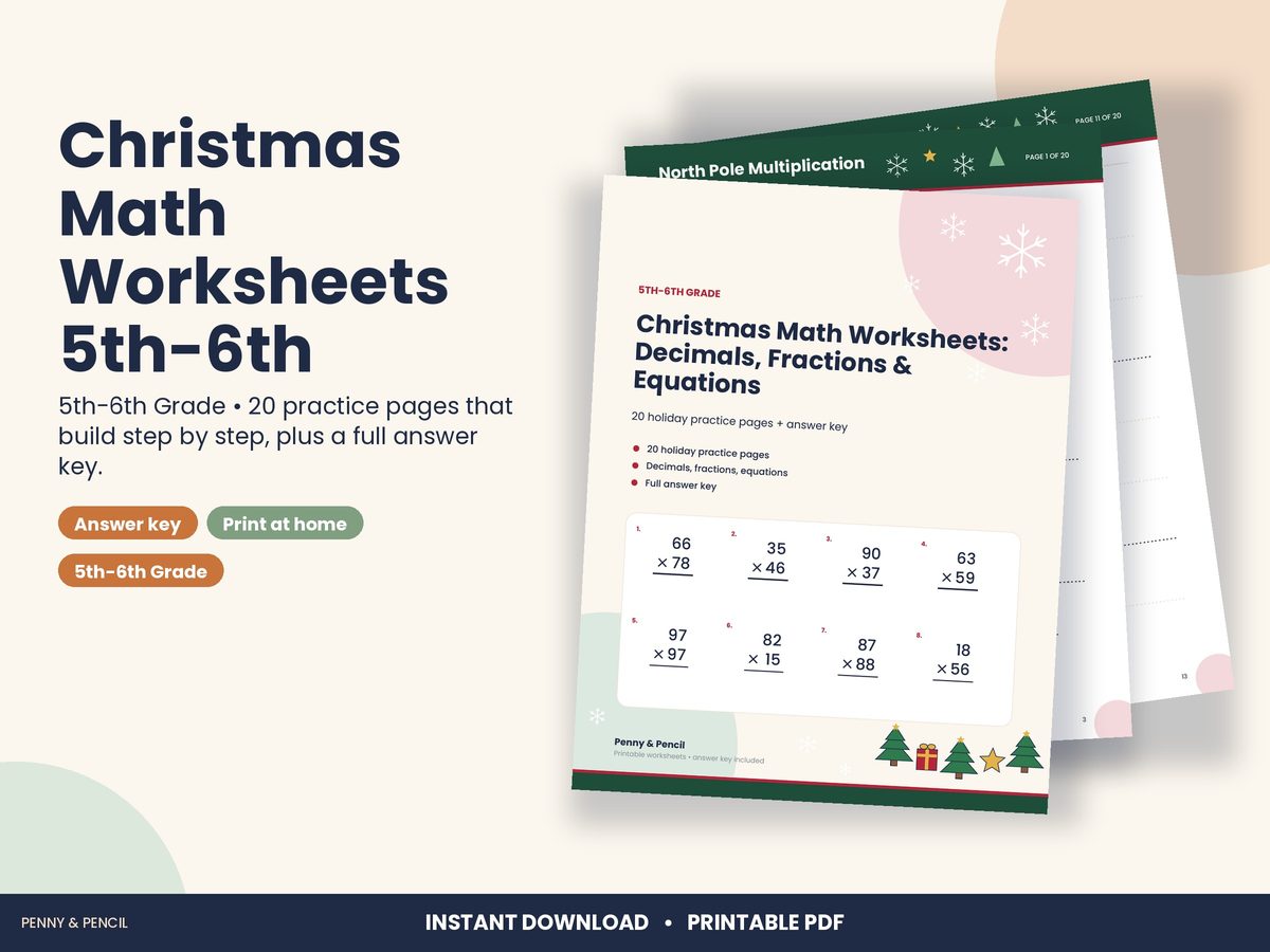 Christmas Math Worksheets 5th-6th preview 1