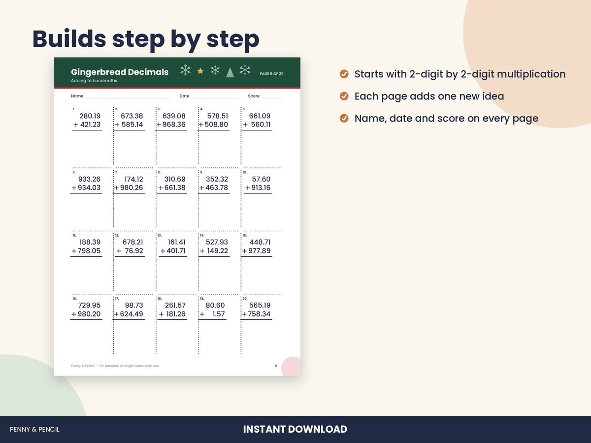 Christmas Math Worksheets 5th-6th preview 2